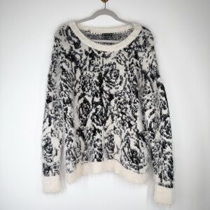 Adrianna Papell Furry Cream Black Pullover Sweater Women’s Size XL